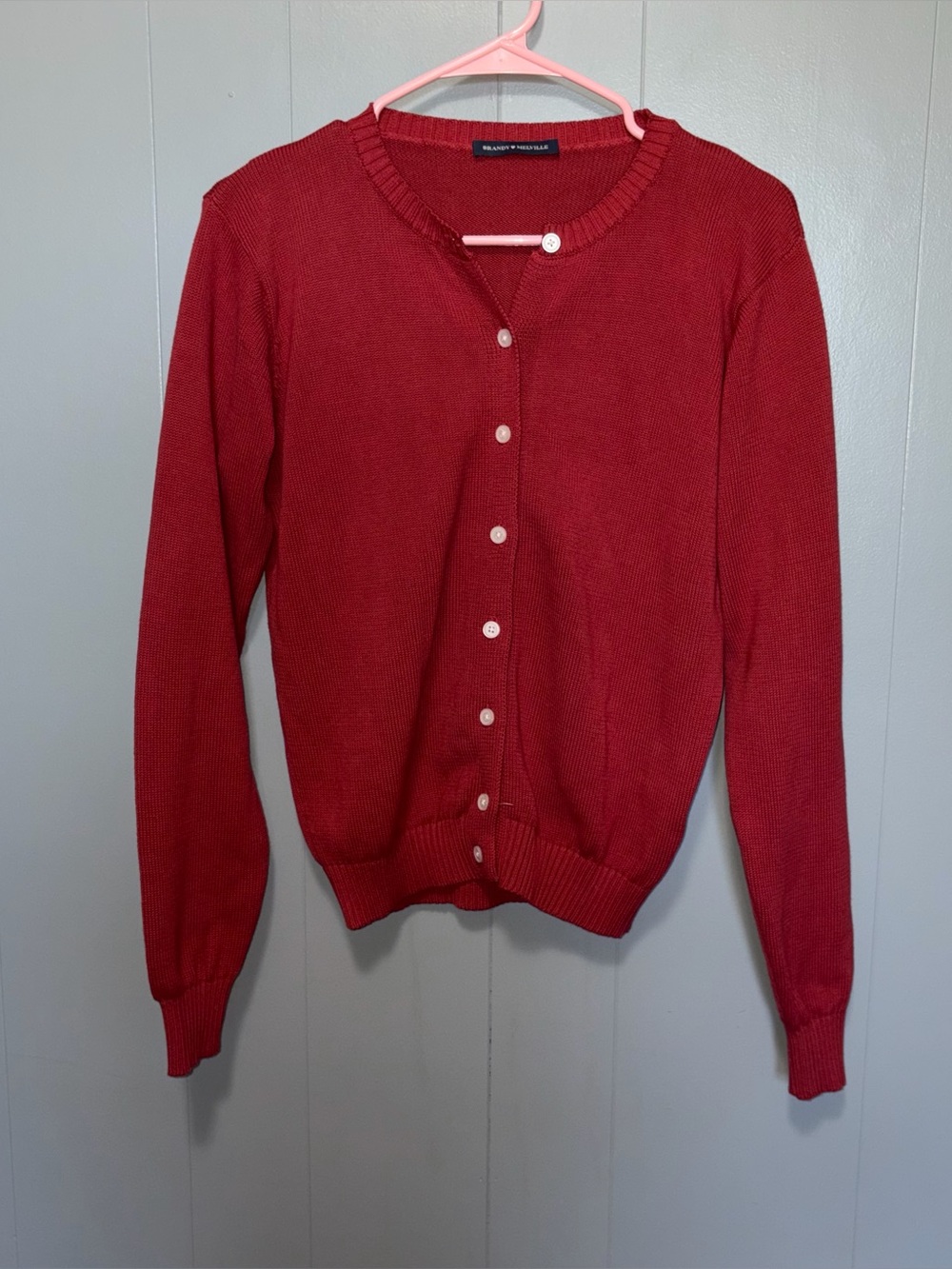 Brandy Melville Rusf Red 100% Cotton Crew Neck Cardigan
